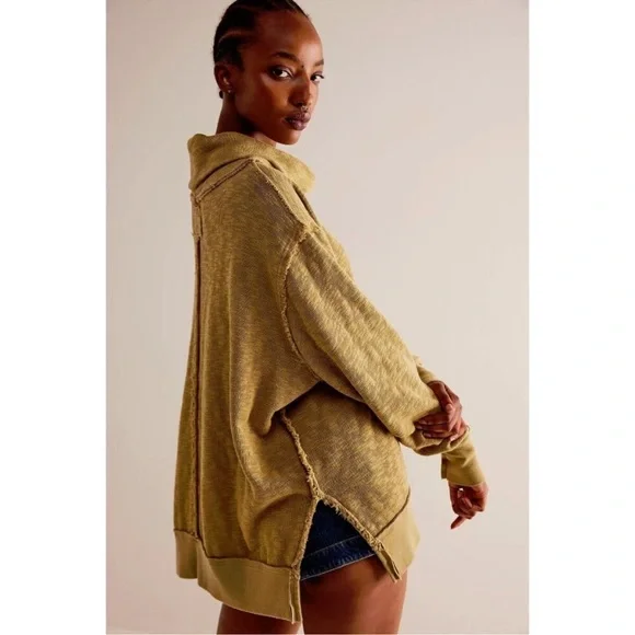 Free People NWOT We the Free‎ Moss Timmy Turtle Cowl Neck Cotton Tunic Top L - Picture 2 of 6